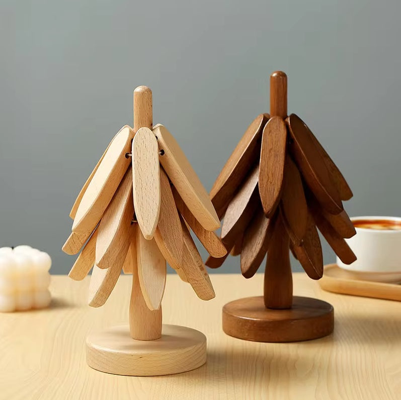 Tree Design Wooden Heat-Resistant Coaster Set