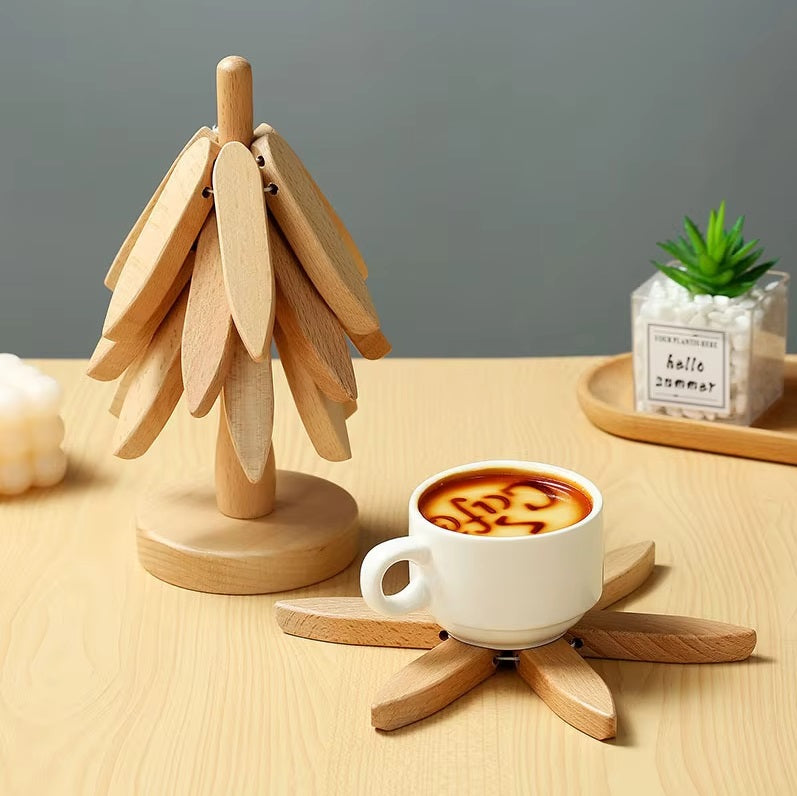 Tree Design Wooden Heat-Resistant Coaster Set