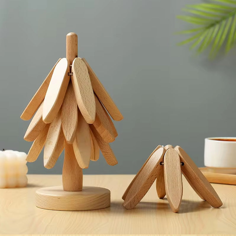 Tree Design Wooden Heat-Resistant Coaster Set